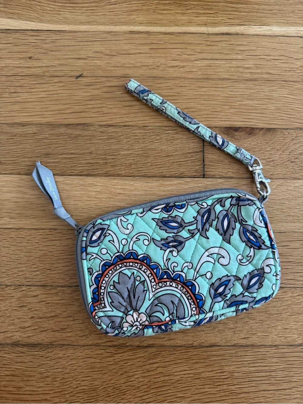 Vera Bradley Teal Green Paisley Floral Print Wristlet Purse Wallet Bag